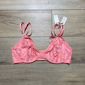 Aerie Womens Super Chill Demi Floral Lined Underwire Bra Size 40D‎ Salmon